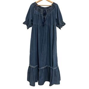 Free People Maxi Dress Womens XL Blue Boho Chic Cottagecore Whimsy Cowgirl